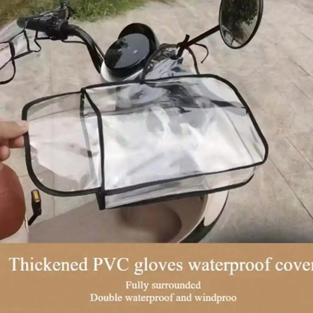 Motorcycle Gear Gloves - 1 ペアの電動自転車透明ハンドル手袋 PVC 防風、防雨、防水カバーオートバイハンドル保護カバー