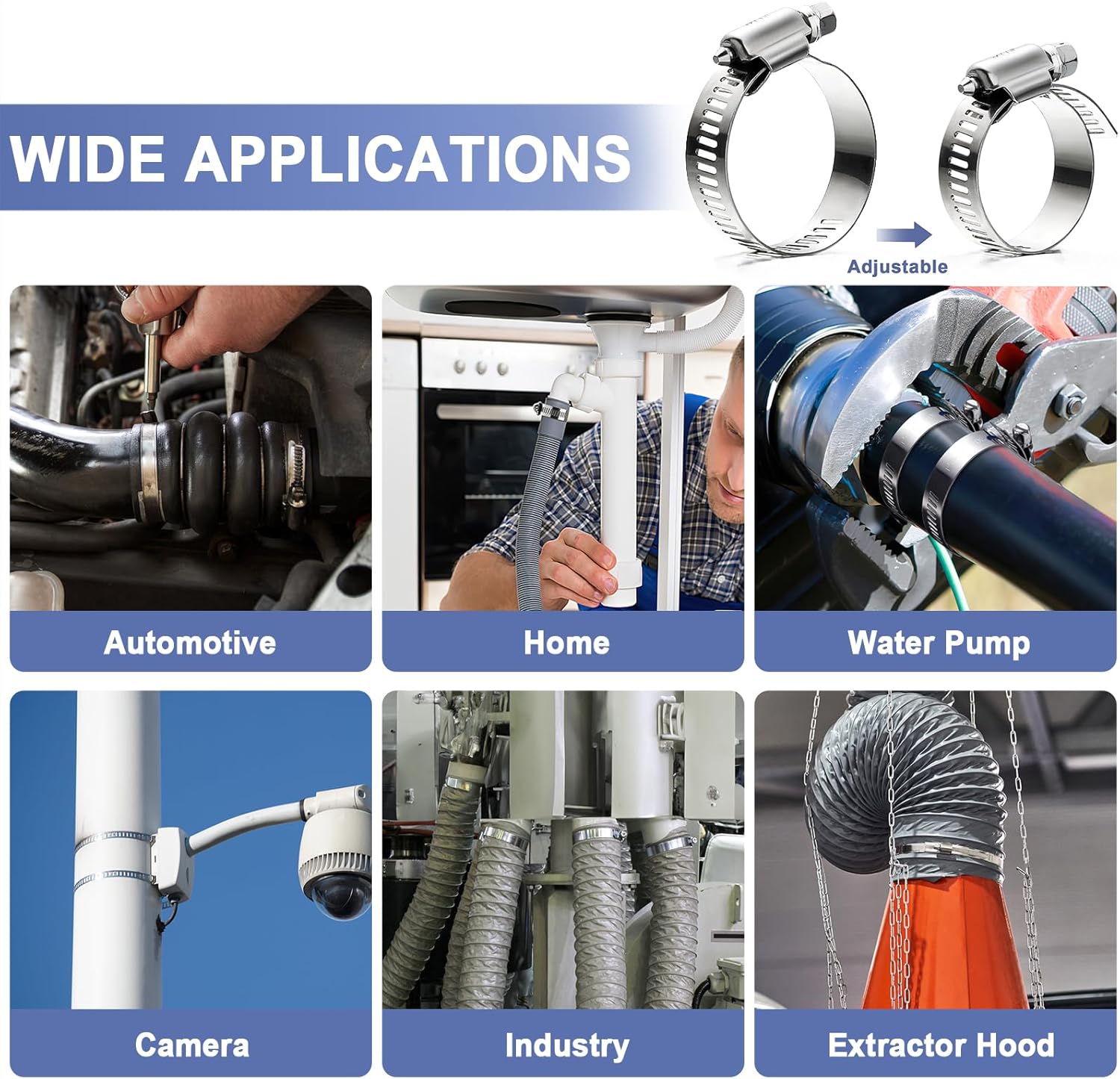 304ステンレス鋼ホースクランプキット、調整可能なウォームギ - Motorcycle Gear Auto のレビューと価格